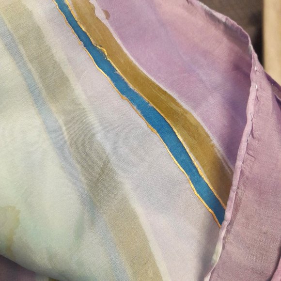 Hand Painted Silk 30" x 30" Scarf Flower Bouquet Design - Picture 10 of 10